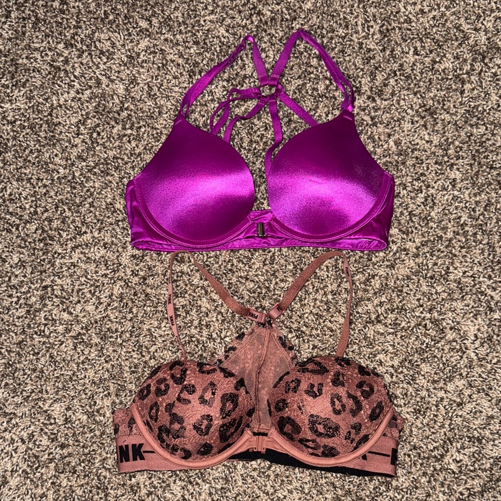 Victoria's Secret Magenta and Leopard Print Bras 32B